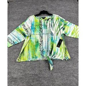 Ali Miles Shirt Top Blouse Womens PXL Petite Extra Large Green Long Sleeve New